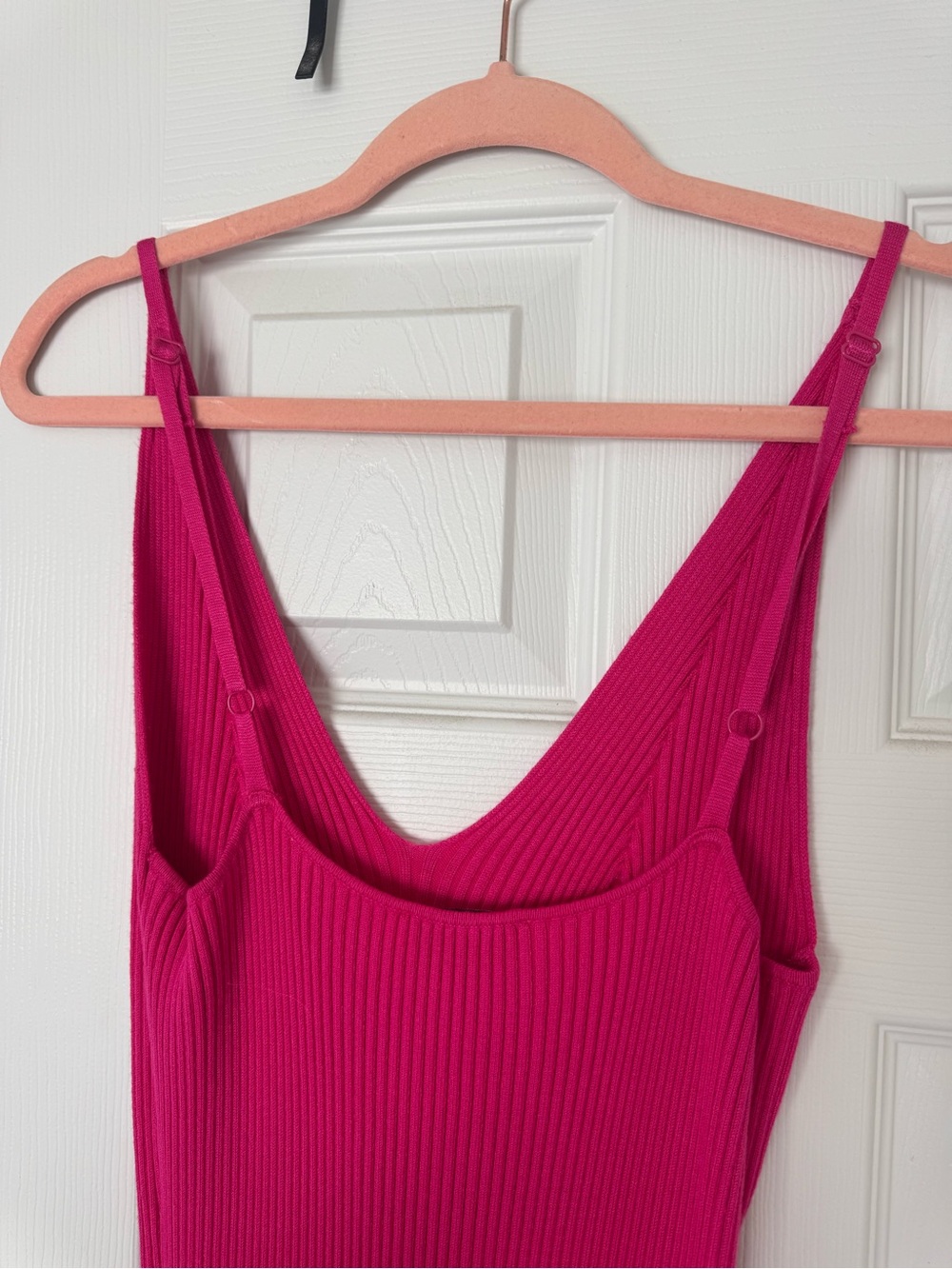 Freshman Hot Pink Ribbed V-Neck Midi Dress - Picture 3 of 6